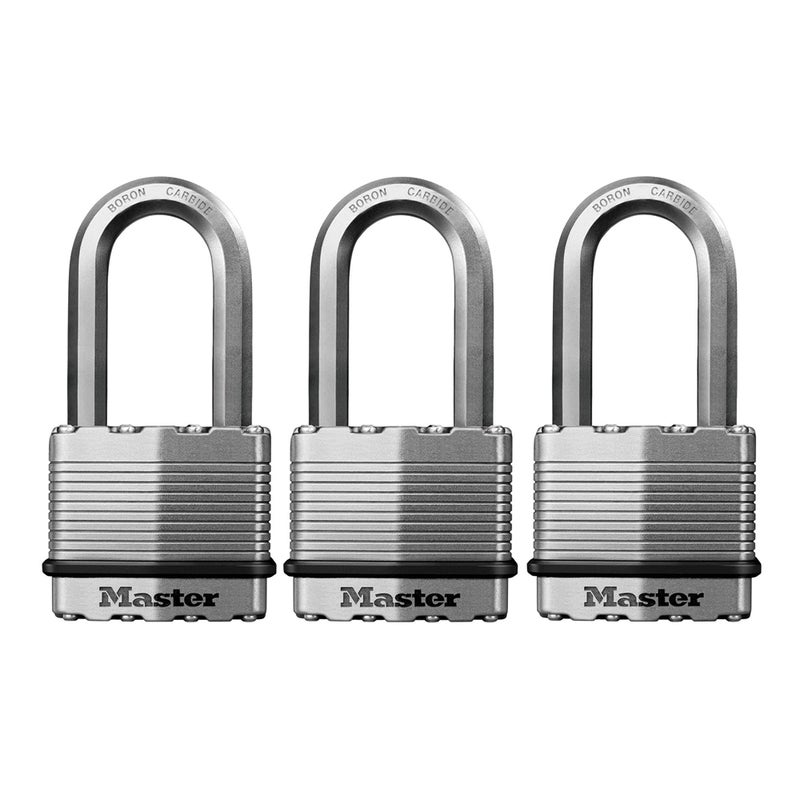 Master Lock M5XTRILH Magnum Heavy Duty Outdoor Padlock with Key, 3 Pack Keyed-Alike, Silver - Image 1