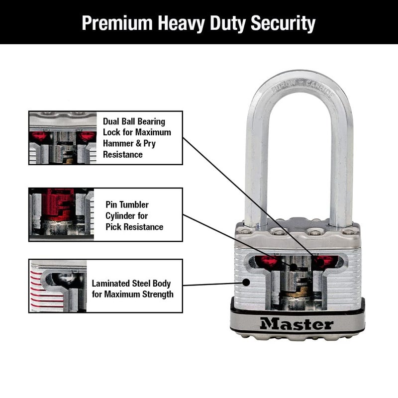 Master Lock M5XTRILH Magnum Heavy Duty Outdoor Padlock with Key, 3 Pack Keyed-Alike Silver - Image 5