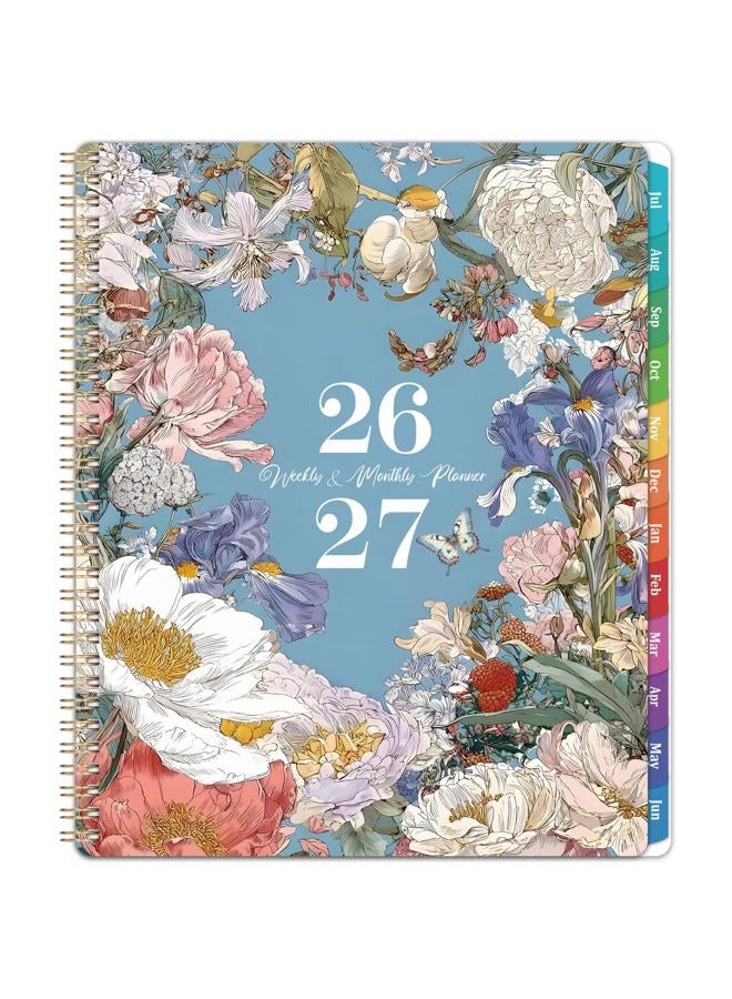 Journaltastic Planner 2026-2027 - Academic Planner, 2026-2027 Planners Weekly and Monthly, July 2026 - June 2027, 8.5" x 11", Colorful Monthly Tabs, Storage Pocket, Spiral Bound for School Office Home - Floral - Image 1