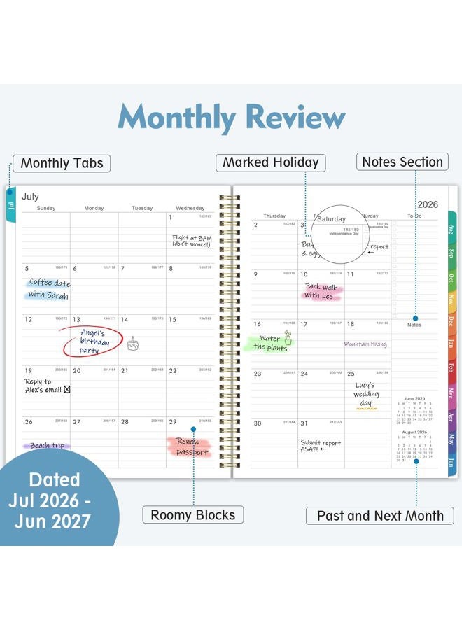 Journaltastic Planner 2026-2027 - Academic Planner, 2026-2027 Planners Weekly and Monthly, July 2026 - June 2027, 8.5" x 11", Colorful Monthly Tabs, Storage Pocket, Spiral Bound for School Office Home - Floral - Image 3