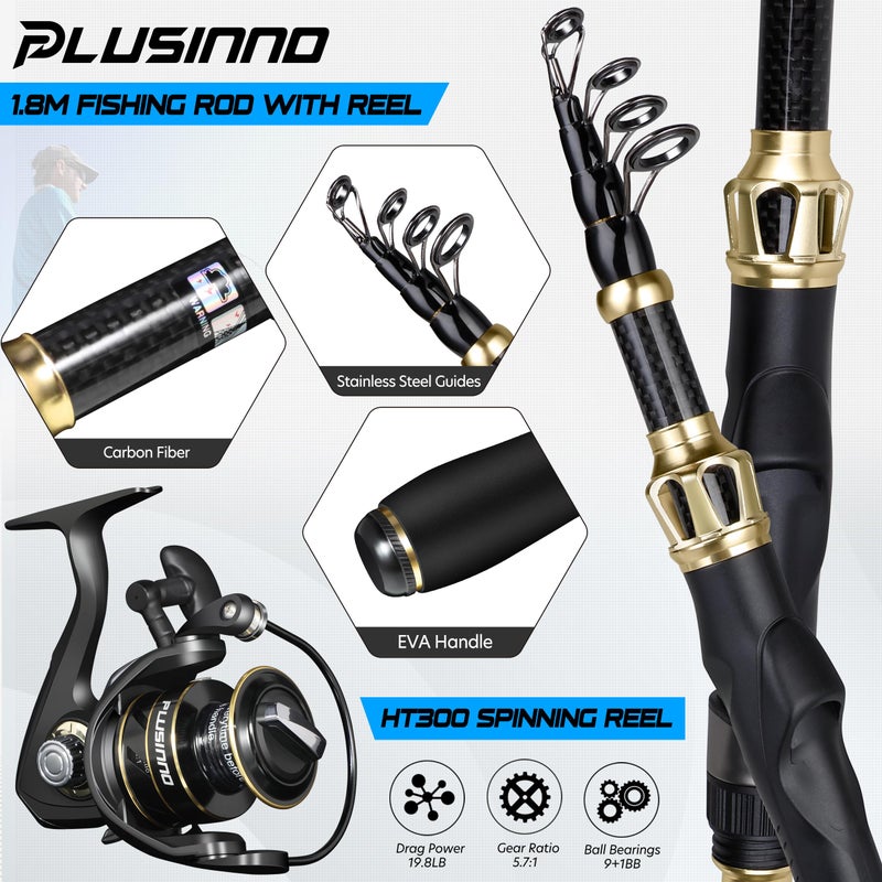 PLUSINNO Fishing Gear, Full Fishing kit Include Fishing Rod and Reel Combo, Rod Holder, Tackle Box with Fishing Lures, Fishing Pliers, Fishing Gifts for Men with Fishing Tool Kit - Image 3
