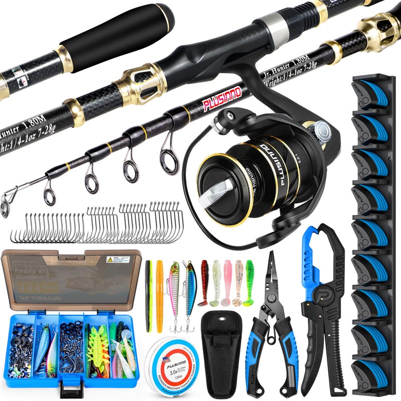 PLUSINNO Fishing Gear, Full Fishing kit Include Fishing Rod and Reel Combo, Rod Holder, Tackle Box with Fishing Lures, Fishing Pliers, Fishing Gifts for Men with Fishing Tool Kit - Image 1