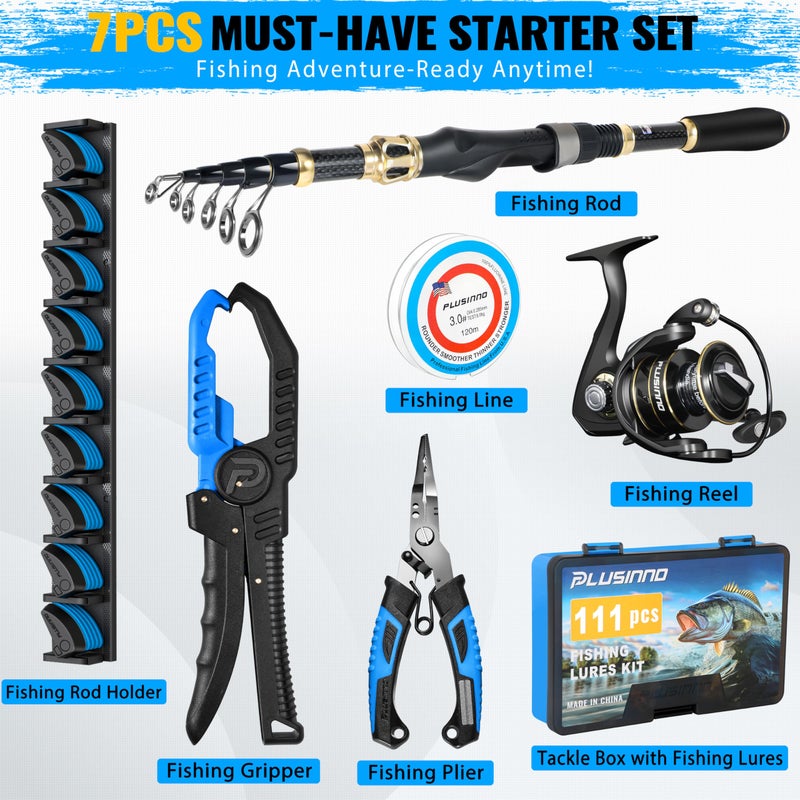PLUSINNO Fishing Gear, Full Fishing kit Include Fishing Rod and Reel Combo, Rod Holder, Tackle Box with Fishing Lures, Fishing Pliers, Fishing Gifts for Men with Fishing Tool Kit - Image 2
