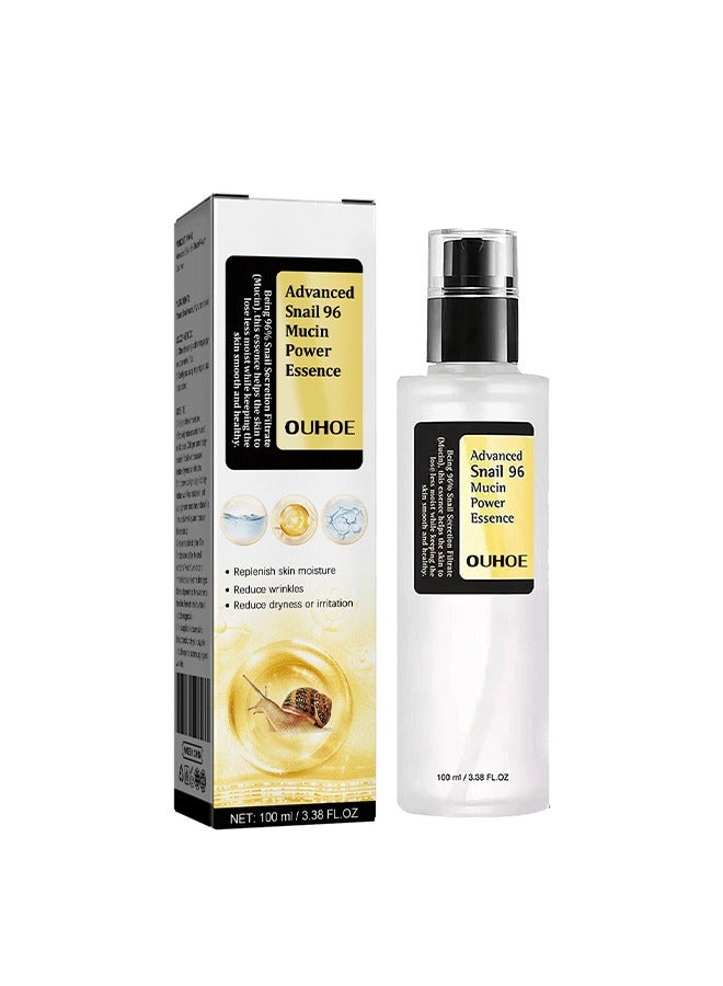 OUHOE Advanced Snail Mucin 96% Mucin Power Essence, Effectively Replenish Nutrients Improve Dryness Soften Cuticles Minimize Poreslighten Acne Scars Soothe And Repair Skin 100ml  - Image 1