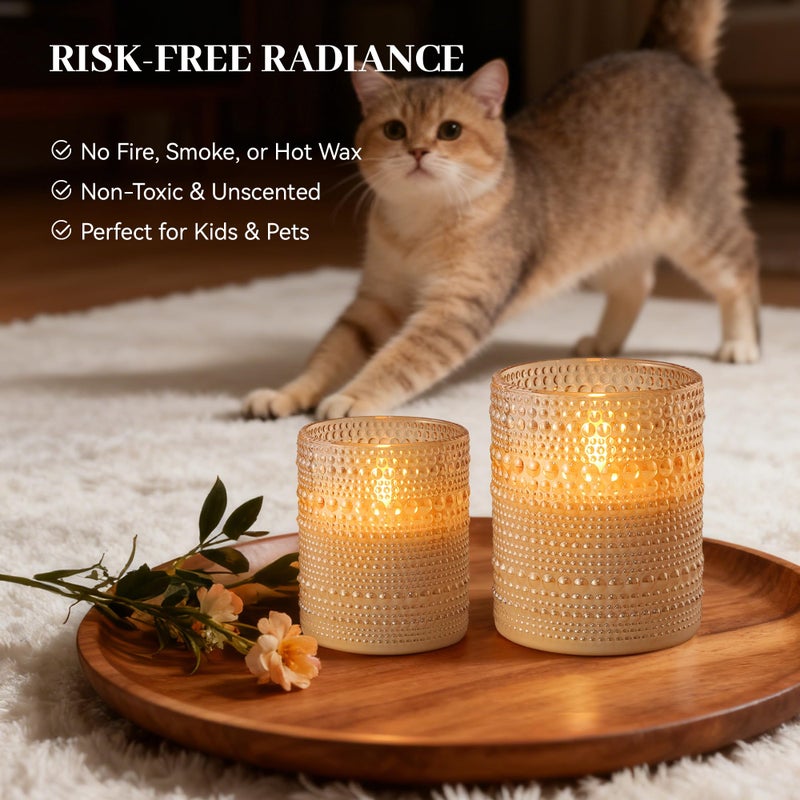 Velsyn Dotted Glass Flameless Candles with Remote Timer, Real Wax Battery Operated LED Pillar Candles with 3D Flickering Flame for Festival Wedding Home Party Decor, 3" x 4", 4" x 5", Set of 2 (Gold) - Image 4