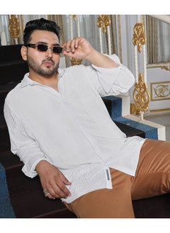 Instafab Plus Men's Chalk White Pleat-Creased Shirt  - Image 4