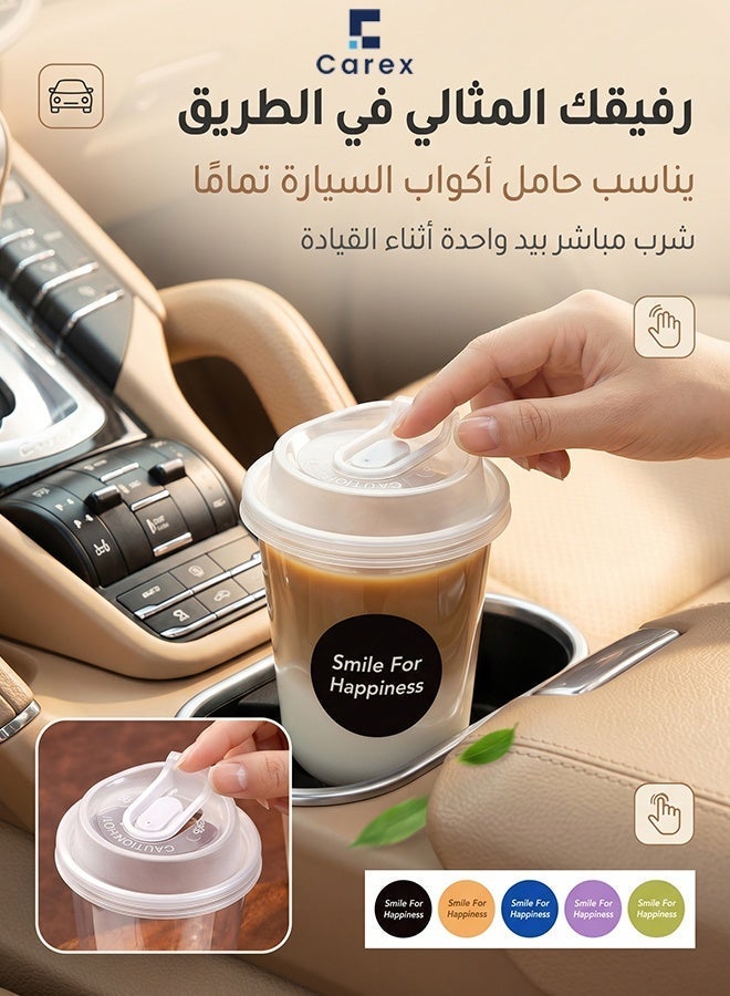 careX 360ml Disposable Clear Coffee Cups with Leak-Proof Lids, 10 Pack with Decorative Stickers, for Hot & Cold Drinks Home Office - Image 3