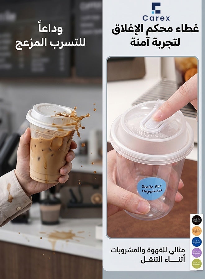 careX 360ml Disposable Clear Coffee Cups with Leak-Proof Lids, 10 Pack with Decorative Stickers, for Hot & Cold Drinks Home Office - Image 3
