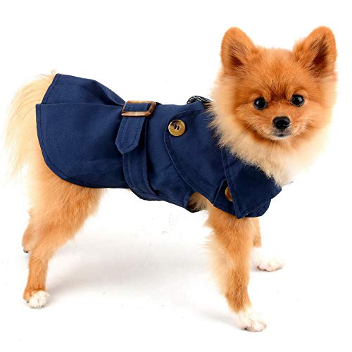PAIDEFUL Pet Trench Coat for Small Dogs Girl Boy Windproof Fashion Western Jacket Belted Outerwear Autumn Winter Dog Clothes for Puppy Chihuahua Yorkie,Navy Blue,Size S - Image 2