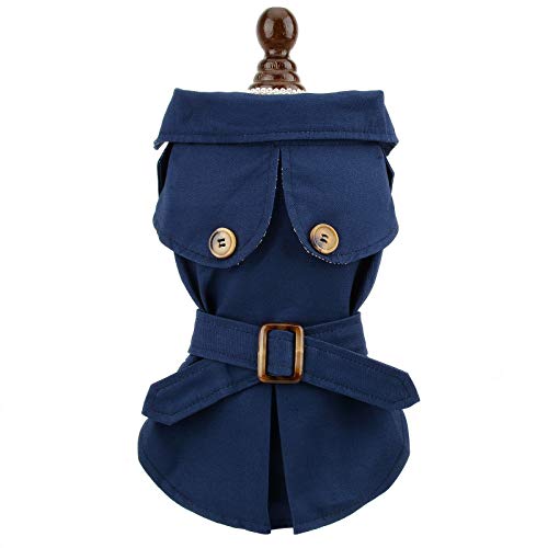PAIDEFUL Pet Trench Coat for Small Dogs Girl Boy Windproof Fashion Western Jacket Belted Outerwear Autumn Winter Dog Clothes for Puppy Chihuahua Yorkie,Navy Blue,Size S - Image 5