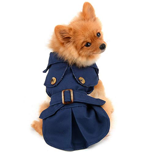 PAIDEFUL Pet Trench Coat for Small Dogs Girl Boy Windproof Fashion Western Jacket Belted Outerwear Autumn Winter Dog Clothes for Puppy Chihuahua Yorkie,Navy Blue,Size S - Image 1