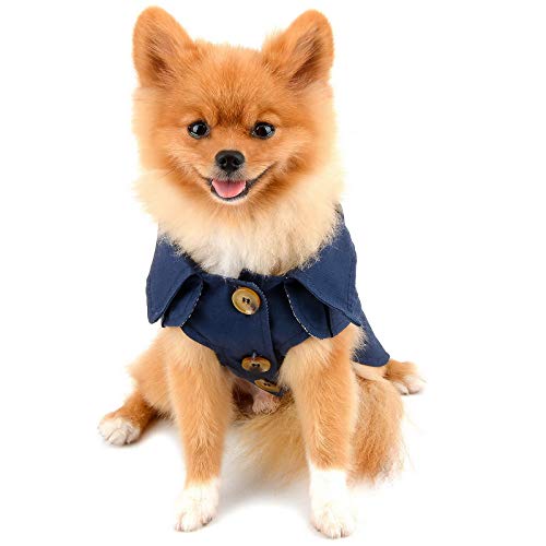 PAIDEFUL Pet Trench Coat for Small Dogs Girl Boy Windproof Fashion Western Jacket Belted Outerwear Autumn Winter Dog Clothes for Puppy Chihuahua Yorkie,Navy Blue,Size S - Image 3