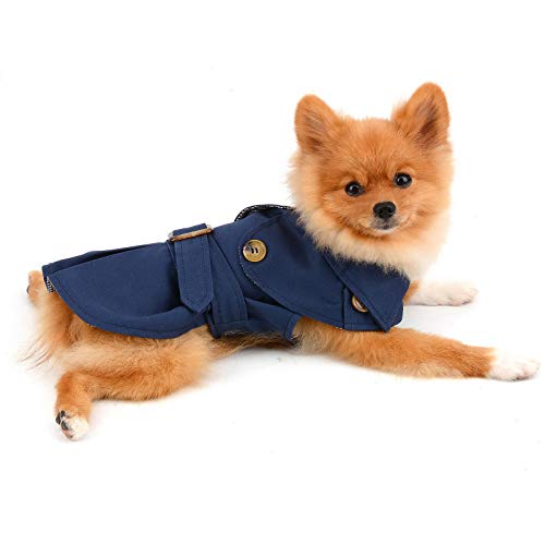 PAIDEFUL Pet Trench Coat for Small Dogs Girl Boy Windproof Fashion Western Jacket Belted Outerwear Autumn Winter Dog Clothes for Puppy Chihuahua Yorkie,Navy Blue,Size S - Image 4