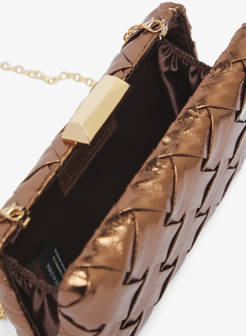 Glamorous CHOC BROWN Structured Woven Clutch Bag for Women | Best Price UAE