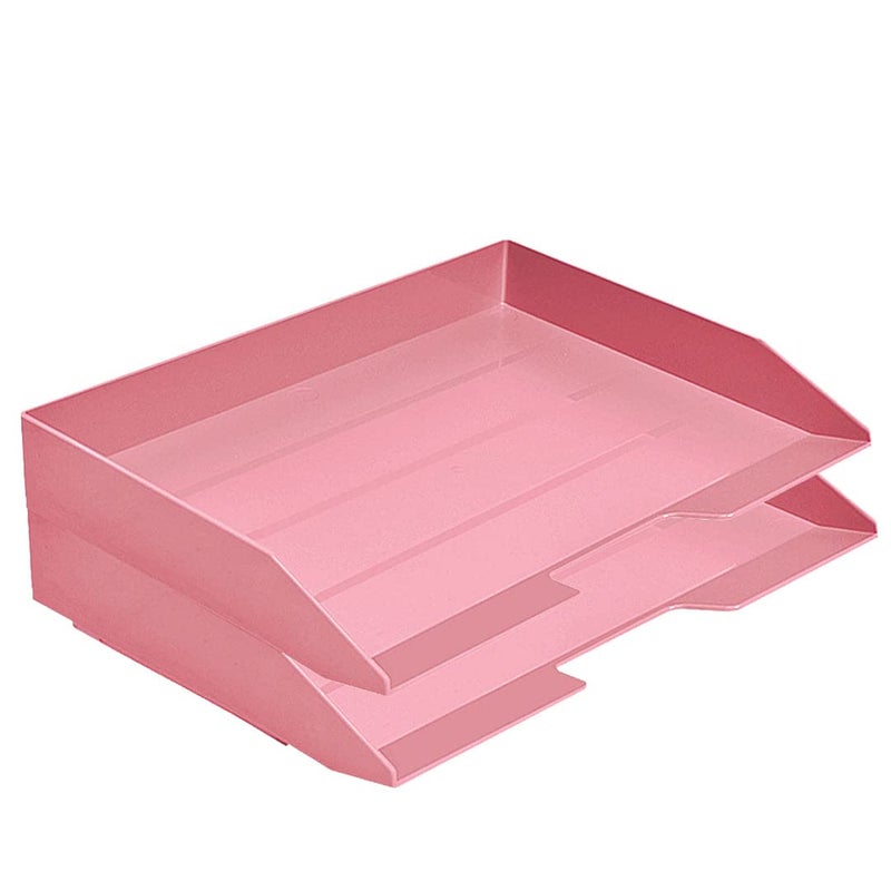 Acrimet Stackable Letter Tray 2 Tier Side Load, Plastic, Desktop File Organizer (Solid Pink Color) - Image 1
