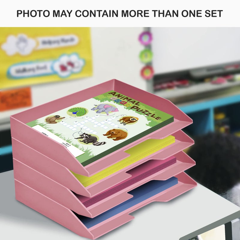 Acrimet Stackable Letter Tray 2 Tier Side Load, Plastic, Desktop File Organizer (Solid Pink Color) - Image 5