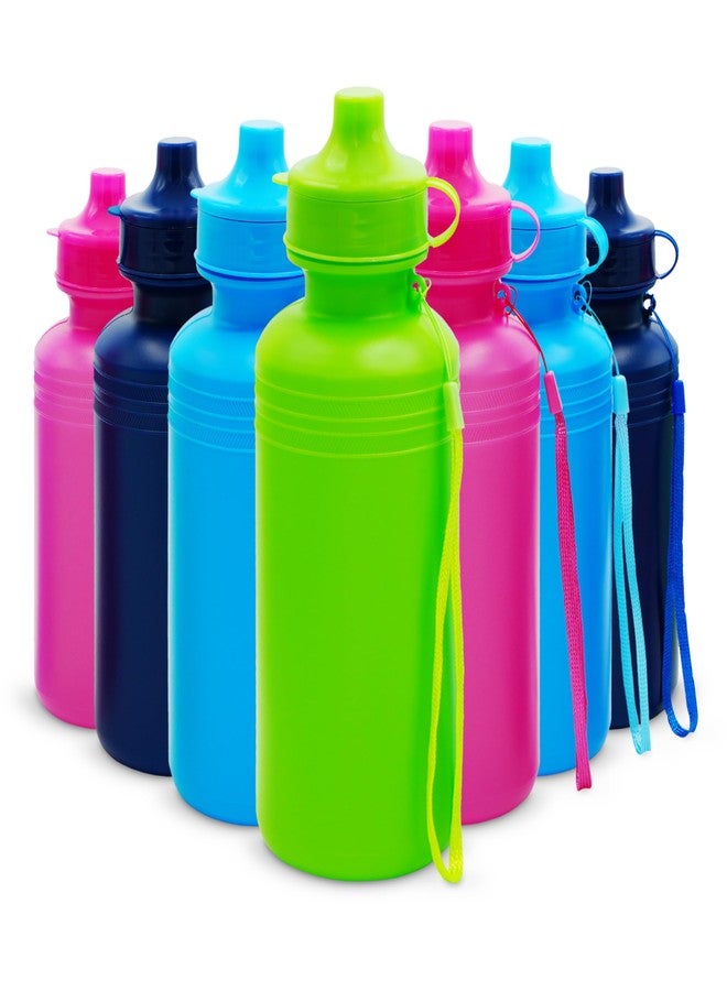 4E's Novelty Bulk Water Sports Bottles for Kids (12 Pack) 18 oz Squeeze Reusable Plastic Neon Colors Water Bottle, BPA Free, Bike Kids Water Bottles - Image 1