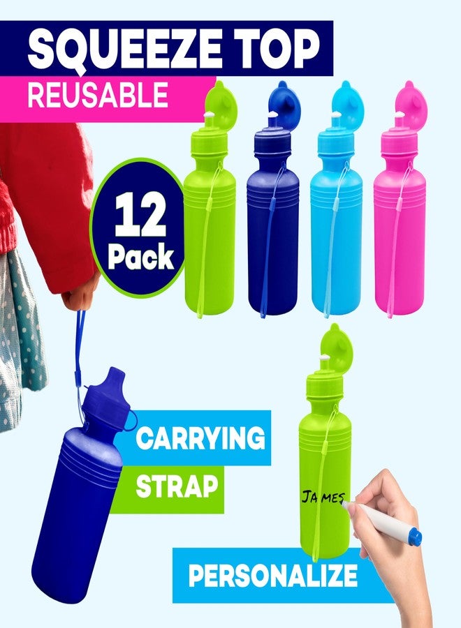 4E's Novelty Bulk Water Sports Bottles for Kids (12 Pack) 18 oz Squeeze Reusable Plastic Neon Colors Water Bottle, BPA Free, Bike Kids Water Bottles - Image 2