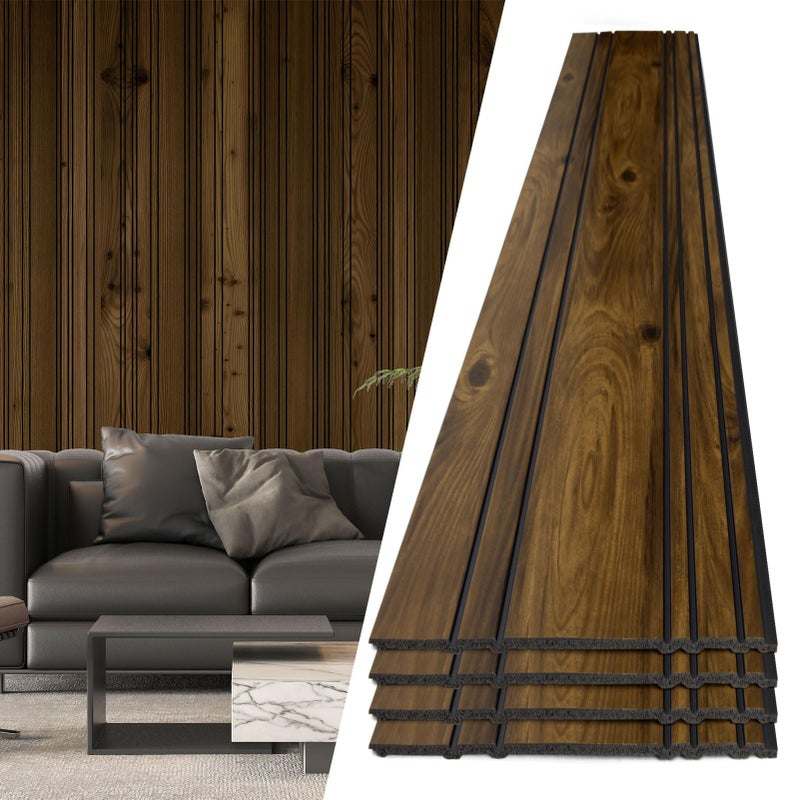 Art3d 4-Pack Glue-On Wall Panels, Wood Grain Texture Interior Wall Decor, 104"x12" Recycled Polystyrene Wainscoting Panels, Low Emission for Living Room Bedroom,Natural Walnut - Image 1