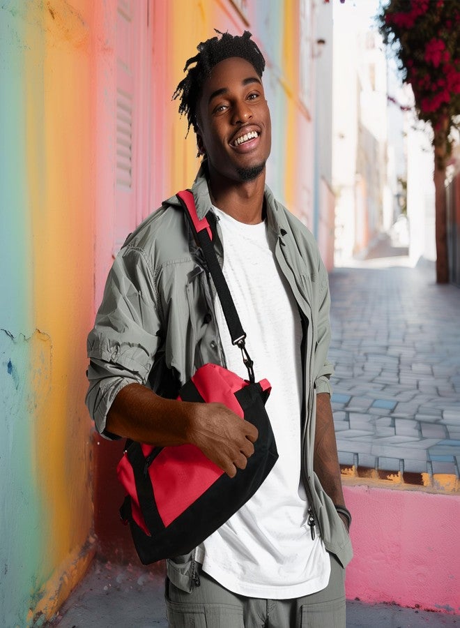 Dalix 14" Small Duffle Bag Two Toned Gym Travel Bag in Red - Image 3