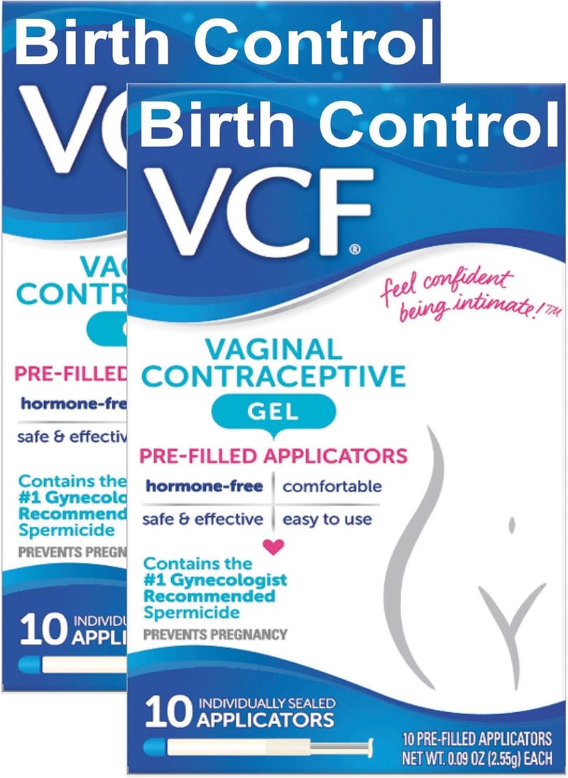 VCF Vaginal Contraceptive Gel Prefilled Applicators with Spermicide, 2 Boxes of 10 Prevents Pregnancy, Nonoxynol-9 Kills Sperm on Contact, Hormone-Free, Easy to Use, Works Instantly. 20 Total - Image 1