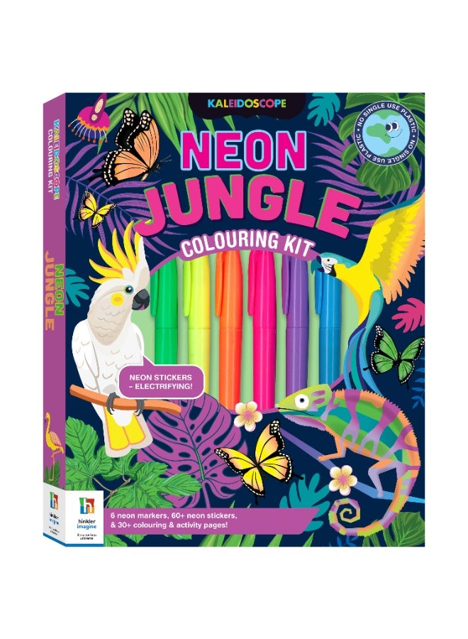 Hinkler Kaleidoscope Colouring Kit Neon Jungle With Markers & Stickers| Colouring Fun For Kids | Art & Craft Kit | Age 3-5 - Image 1
