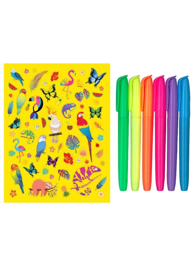 Hinkler Kaleidoscope Colouring Kit Neon Jungle With Markers & Stickers| Colouring Fun For Kids | Art & Craft Kit | Age 3-5 - Image 2