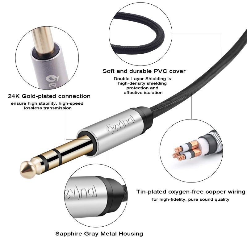 Devinal 1/4" to 3.5mm Female Headphone Extension Cable, 6.35mm to 3.5mm (1/8" inch) TRS Adapter, Quarter inch to Minijack Female Stereo Cord Converter Connector 5 feet/ 1.5M - Image 3