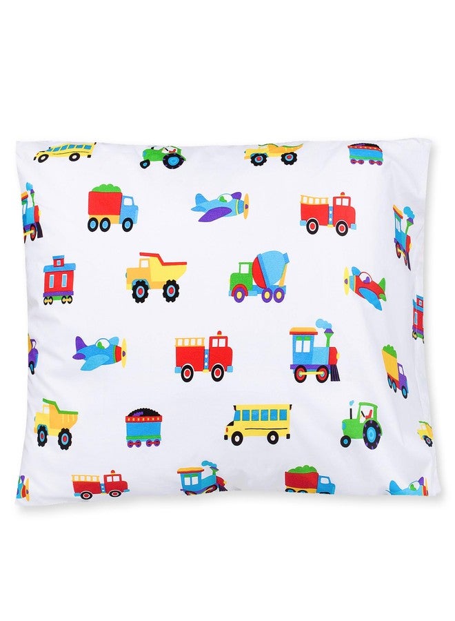 Wildkin 100% Cotton Kids Pillowcase - Soft, Breathable & Standard Size (20x30) - Trains, Planes, and Trucks - Image 1
