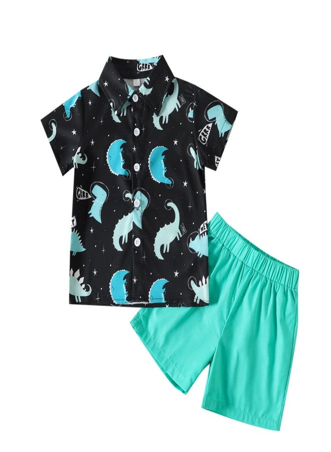 YAGATA Toddler Baby Boys Hawaiian Outfits Summer Beach Button Down Shirts Casual Shorts Shirt Sets for Kids Dinosuar 110 2-3T - Image 1