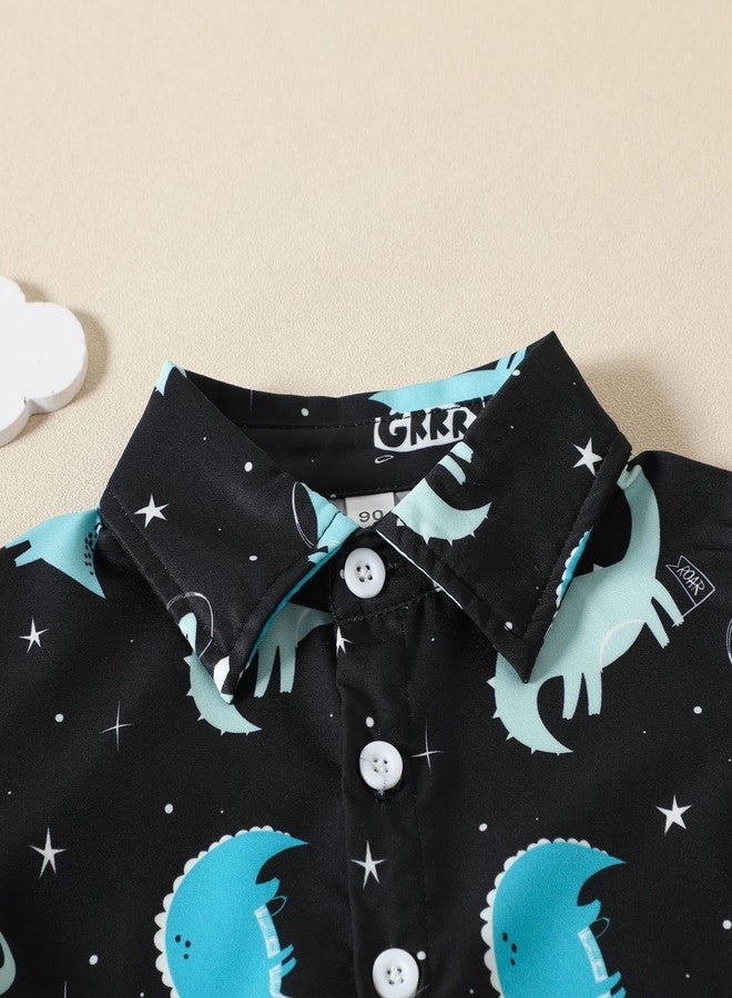 YAGATA Toddler Baby Boys Hawaiian Outfits Summer Beach Button Down Shirts Casual Shorts Shirt Sets for Kids Dinosuar 110 2-3T - Image 3