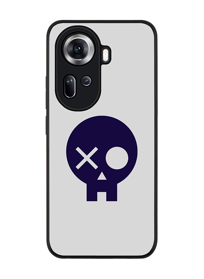 Stylizedd Rugged Black Edge Case for Oppo Reno11, Slim fit Soft Case Flexible Rubber Edges Anti Drop TPU Gel Thin Cover -  Skull Patch  - Image 1