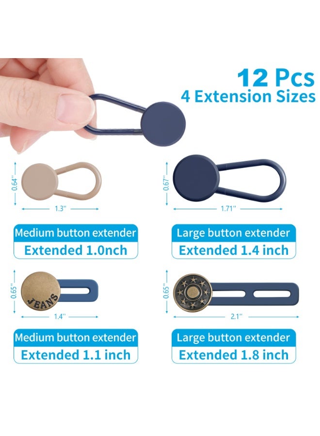 شابية 12 قطعة من أزرار تمديد الجينز والسراويل - موسعات الخصر للنساء والرجال، بدون خياطة، تمديد فوري لحزام الخصر من 1 إلى 1.8 بوصة - Image 2