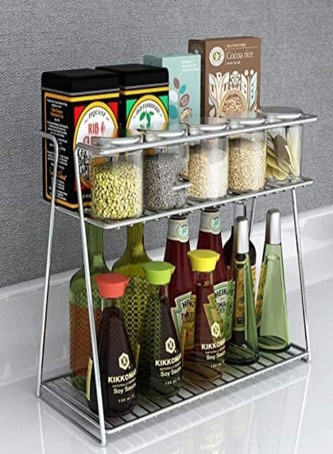 CR18 COLLECTION Stainless Steel Spice 2-Tier Trolley Containe Stainless Steel 2-Tier Rack Shelf, 38 x 15 x 28 cm, Silver - Image 1