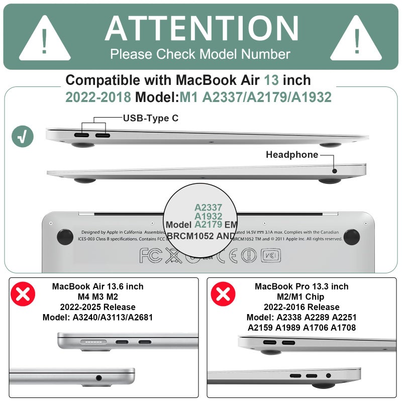 B BELK Compatible with MacBook Air 13 inch Case 2022 2021 2020 2019 2018 A2337 M1 A2179 A1932, Matte Plastic Hard Shell+Keyboard Cover+Screen Protector for MacBook Air 13.3 inch Case, Midnight Green - Image 2
