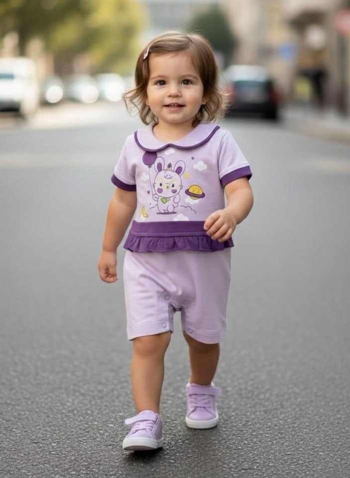 أندرينا  طقم أطفال بنفسجي برسمة أرنب ، ملابس مواليد بناتي ناعمة وعصرية - Image 1