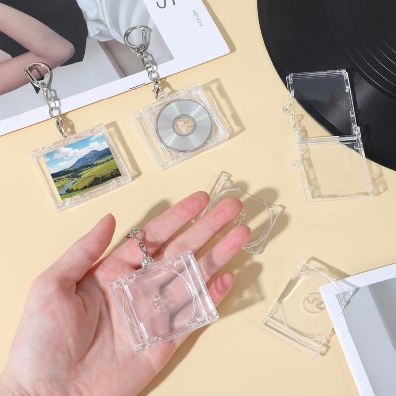 Tobeelec 40 Pcs Mini CD Holder Keychain Bulk Album Case Plastic Player Shaped Key Pendant Blank DVD Case Clear CD Jewel Keyring for DIY(CD Is Not Included) - Image 3