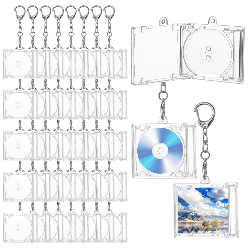 Tobeelec 40 Pcs Mini CD Holder Keychain Bulk Album Case Plastic Player Shaped Key Pendant Blank DVD Case Clear CD Jewel Keyring for DIY(CD Is Not Included) - Image 1