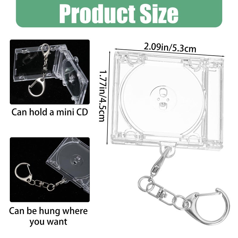 Tobeelec 40 Pcs Mini CD Holder Keychain Bulk Album Case Plastic Player Shaped Key Pendant Blank DVD Case Clear CD Jewel Keyring for DIY(CD Is Not Included) - Image 2