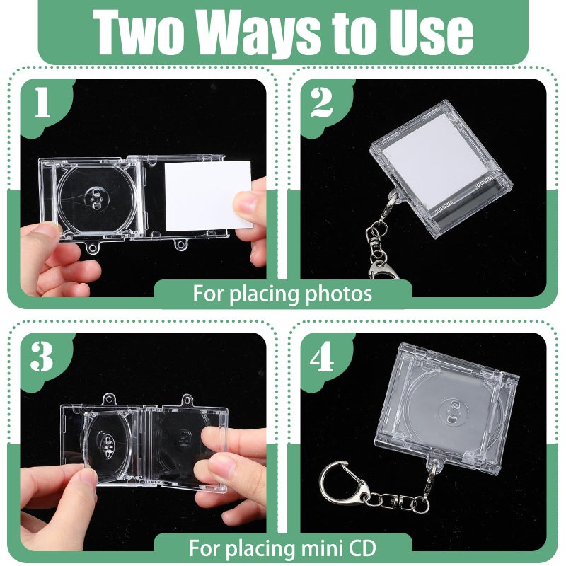 Tobeelec 40 Pcs Mini CD Holder Keychain Bulk Album Case Plastic Player Shaped Key Pendant Blank DVD Case Clear CD Jewel Keyring for DIY(CD Is Not Included) - Image 5