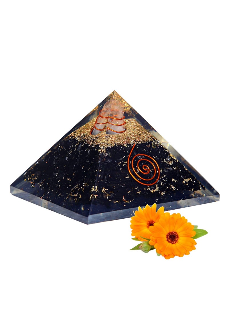anciently Anciently Original Black Tourmaline Orgone Pyramid Black Tourmaline Pyramid Crystal Orgonite Pyramid for Reiki Healing Vastu Pyramid 3 Inch Width X 2 Inch Height 1 Piece  - Image 1