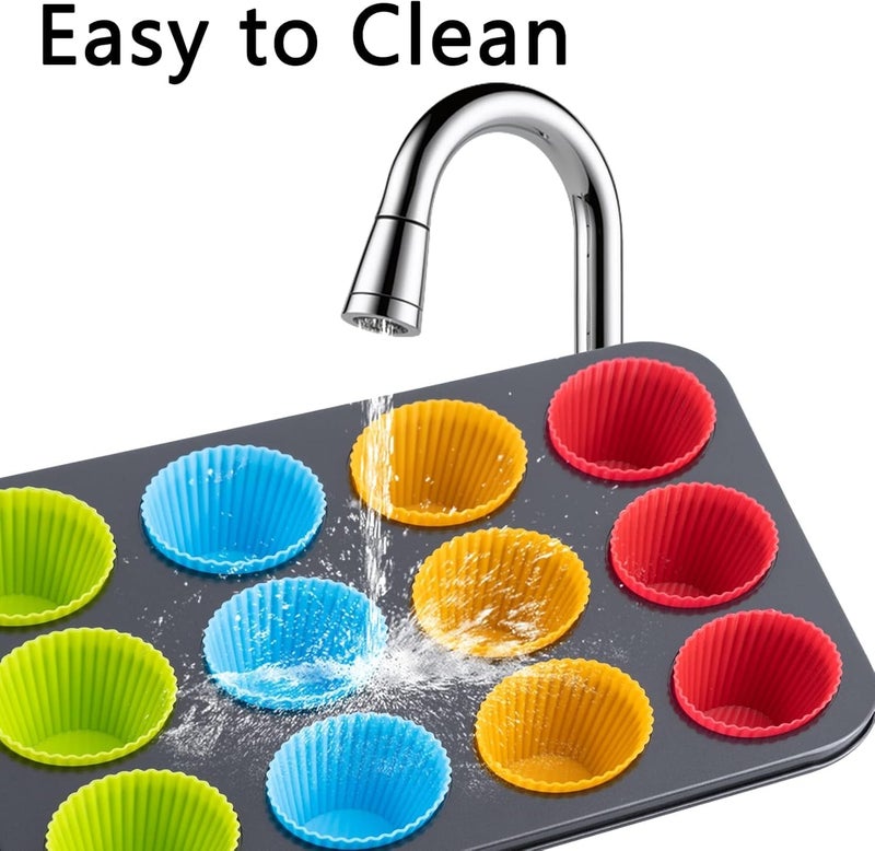 لافيش صينية مافن لافيش غير لاصقة من الفولاذ الكربوني | صينية خبز كب كيك بـ 12 كوبًا | تتضمن بطانات كب كيك مجانية | صينية خبز متينة للمافن والكب كيك - Image 3