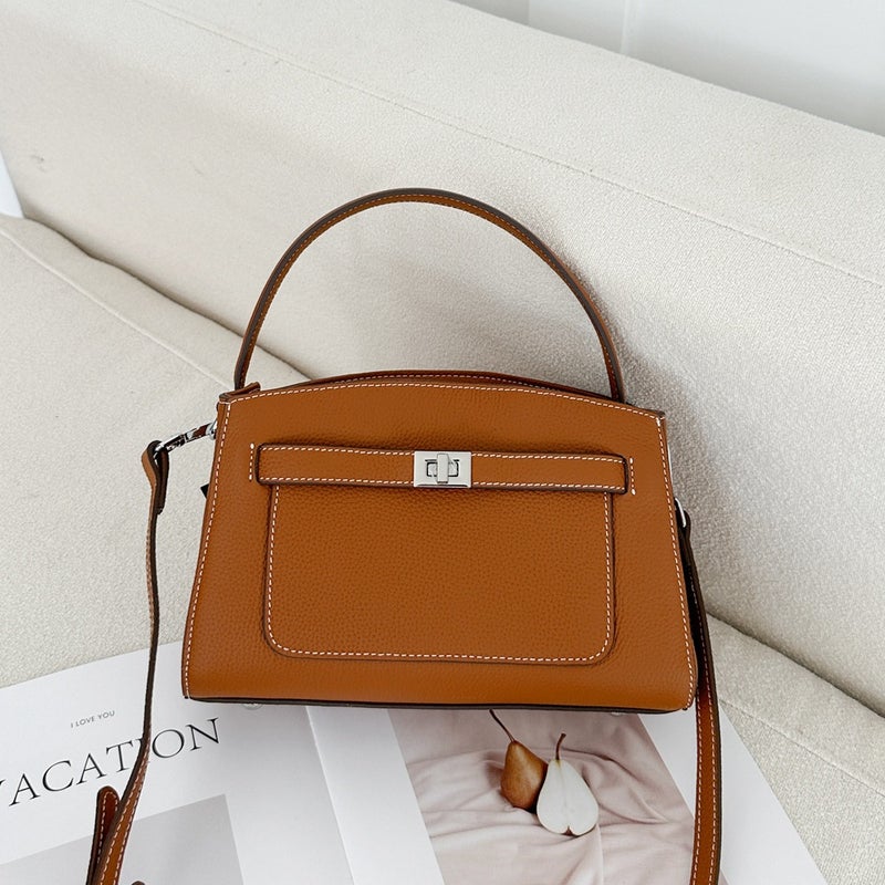 Small Bag Women'S Fashionable Genuine Leather Women'S Bag Fashionable Top Layer Cowhide Hand Bag Small Square All-Match Crossbody Bag 6656 - Image 3