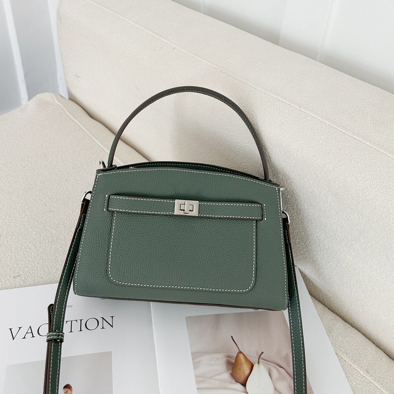 Small Bag Women'S Fashionable Genuine Leather Women'S Bag Fashionable Top Layer Cowhide Hand Bag Small Square All-Match Crossbody Bag 6656 - Image 4