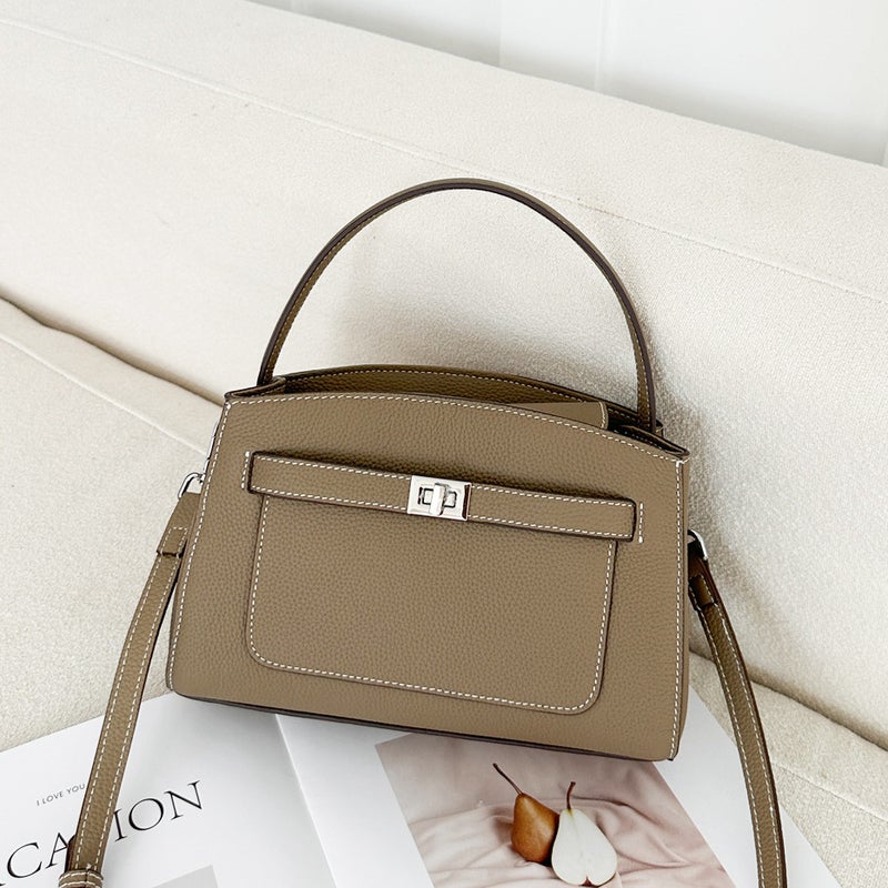 Small Bag Women'S Fashionable Genuine Leather Women'S Bag Fashionable Top Layer Cowhide Hand Bag Small Square All-Match Crossbody Bag 6656 - Image 2
