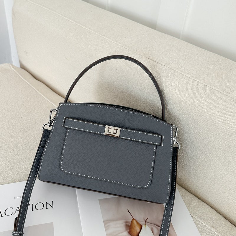 Small Bag Women'S Fashionable Genuine Leather Women'S Bag Fashionable Top Layer Cowhide Hand Bag Small Square All-Match Crossbody Bag 6656 - Image 5