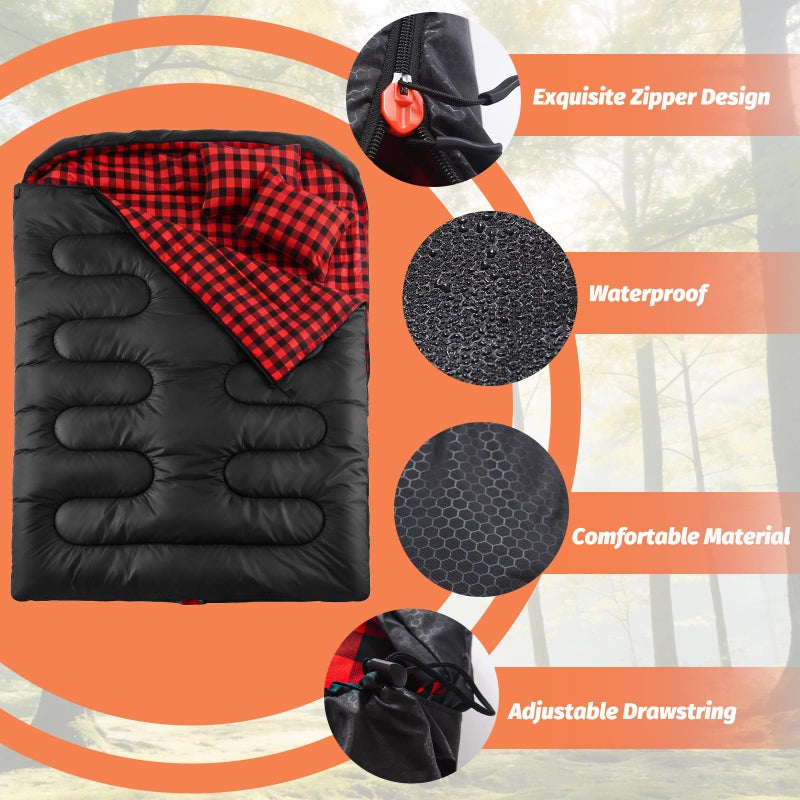 Swtmerry Double Sleeping Bag for Adults with 2 Pillows, Big & Tall Queen Size XL Sleeping Bag for 2 Person, Waterproof & Lightweight Warm for 3 Seasons, Cold Weather,Camping, Hiking & Backpacking - Image 5