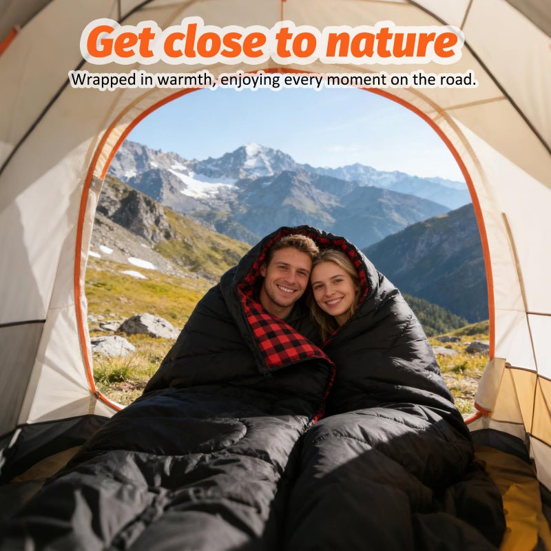 Swtmerry Double Sleeping Bag for Adults with 2 Pillows, Big & Tall Queen Size XL Sleeping Bag for 2 Person, Waterproof & Lightweight Warm for 3 Seasons, Cold Weather,Camping, Hiking & Backpacking - Image 2