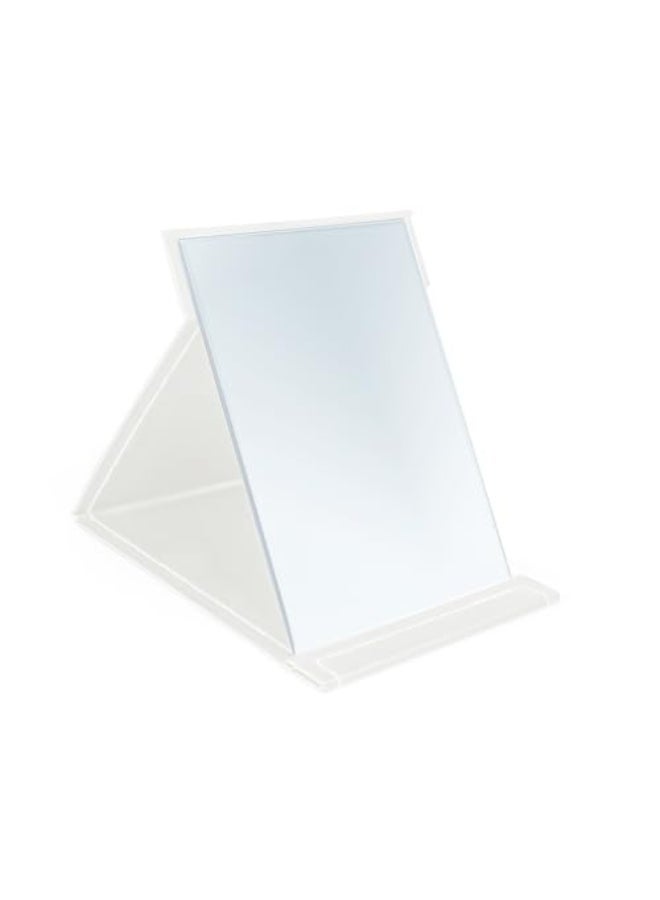 6X8 INCHES MAKEUP MIRROR PORTABLE PU LEATHER FOLDING DESKTOP VANITY MIRROR WITH ADJUSTABLE STAND FOR VANITY TABLE OFFICE TRAVEL M WHITE