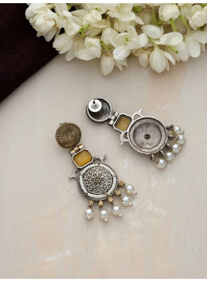 trueBrowns trueBrowns Silver Gold Tone Meenakari Pearl Drop Earrings